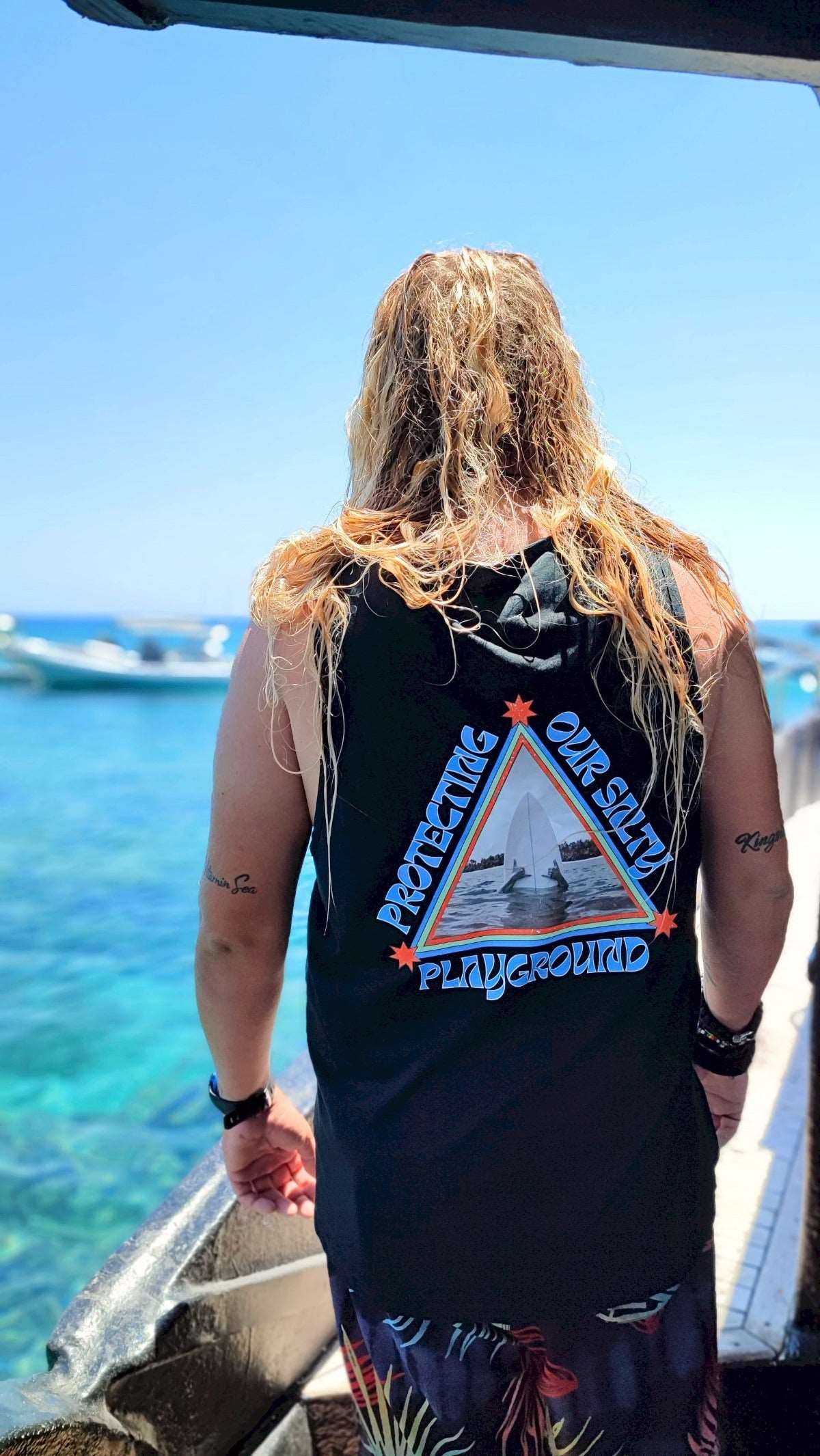 PROTECTING OUR SALTY PLAYGROUND SLEEVELESS ORGANIC T-SHIRT